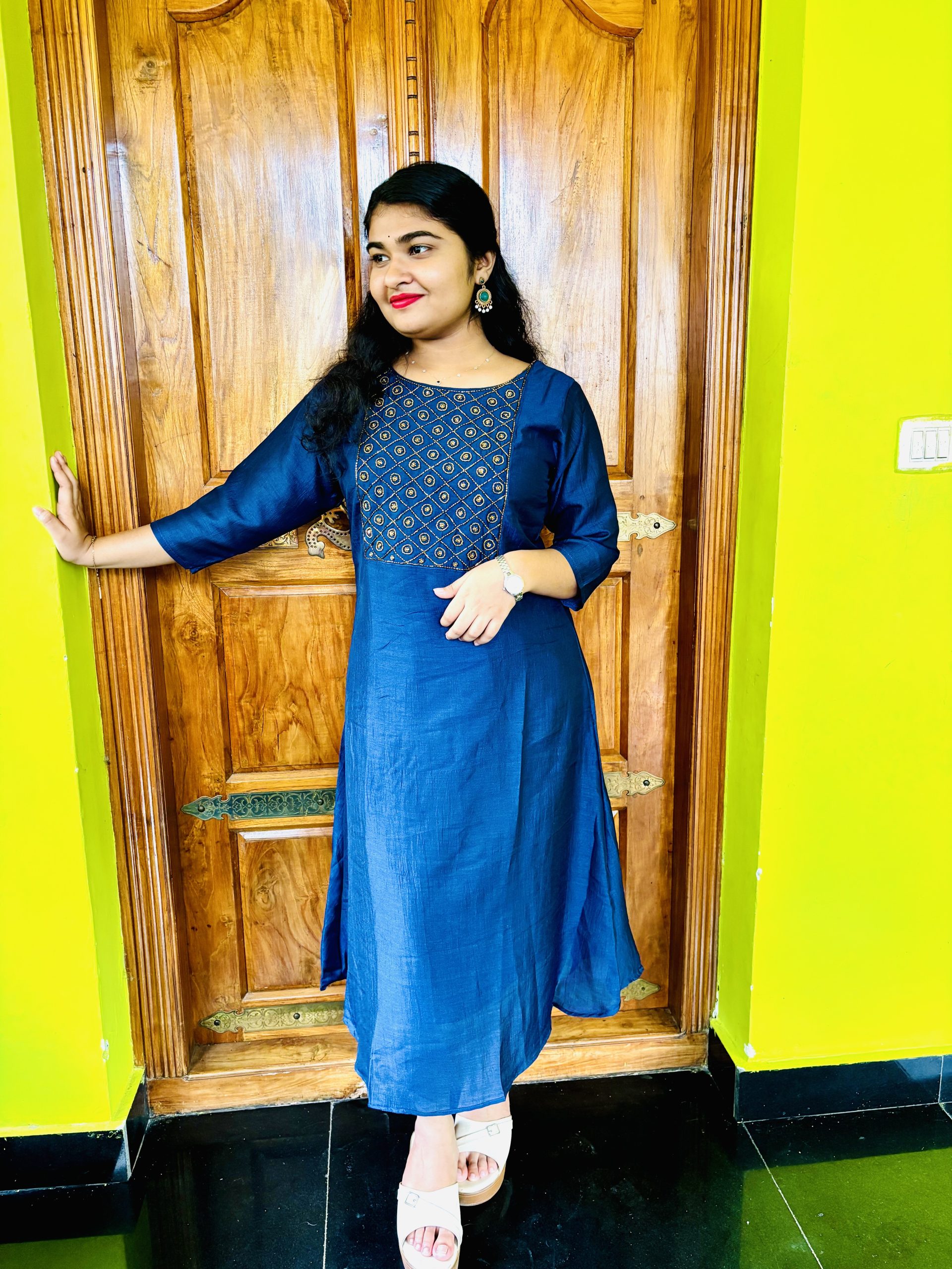 Vichitra Silk Blue Kurti